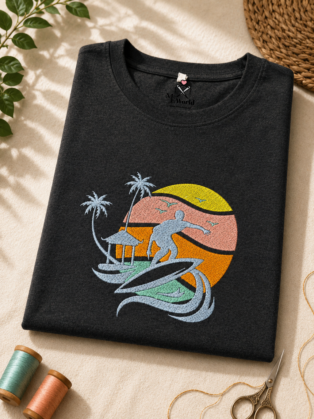 Boy Surfing Hut Embroidery