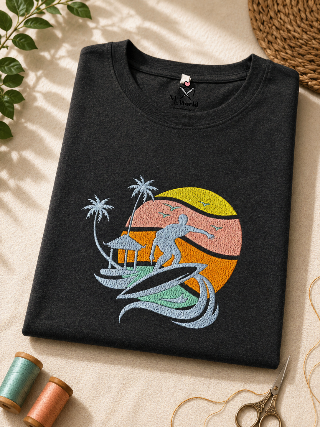 Boy Surfing Hut Embroidery
