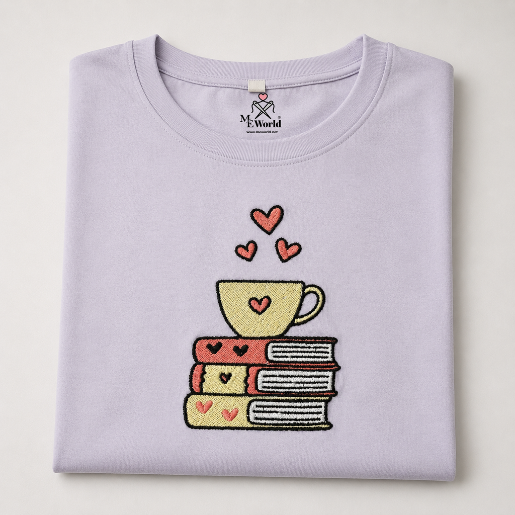 Coffee Book And Heart Embroidery