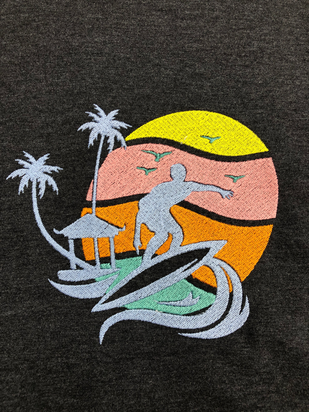 Boy Surfing Hut Embroidery
