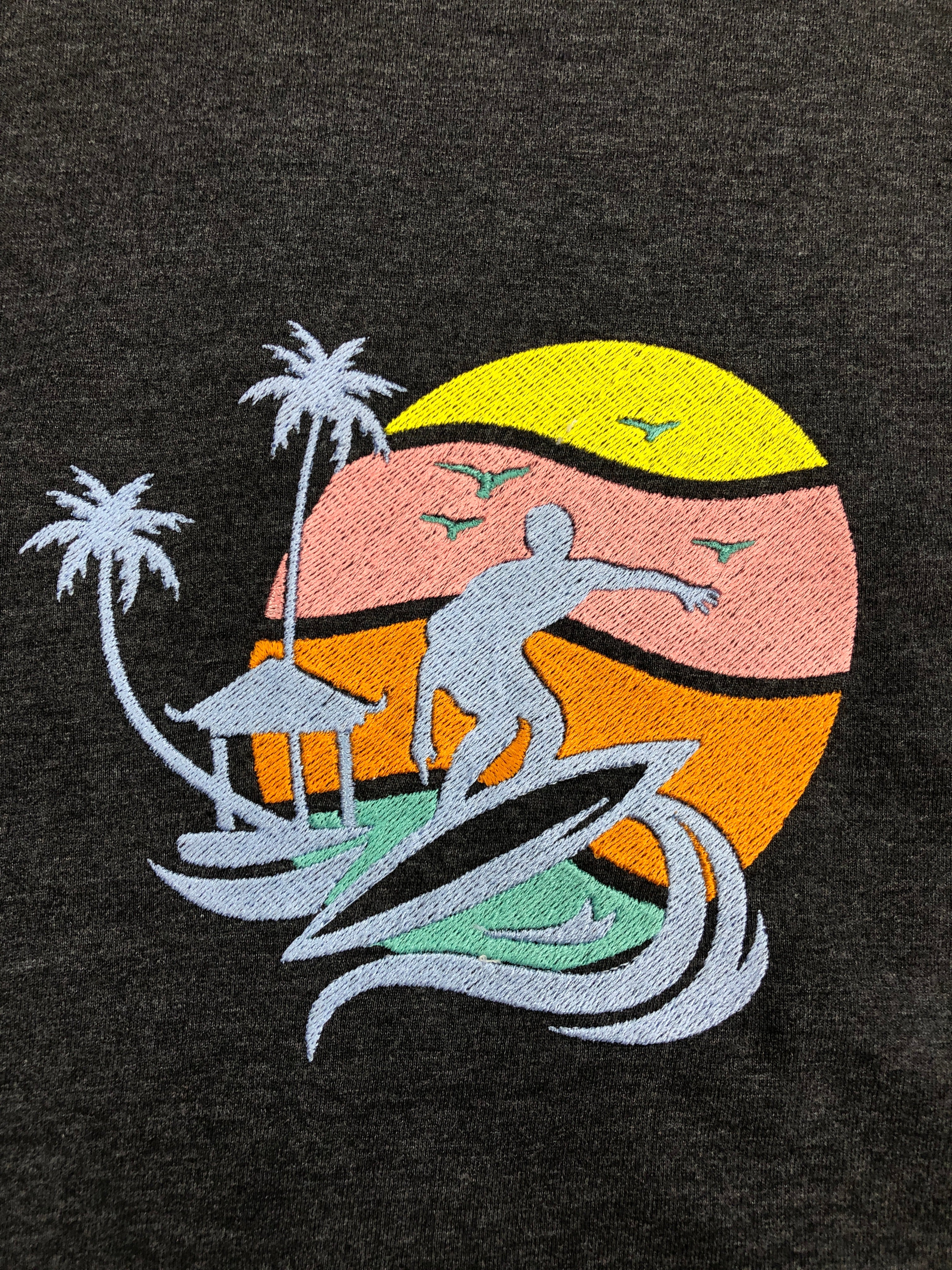 Boy Surfing Hut Embroidery
