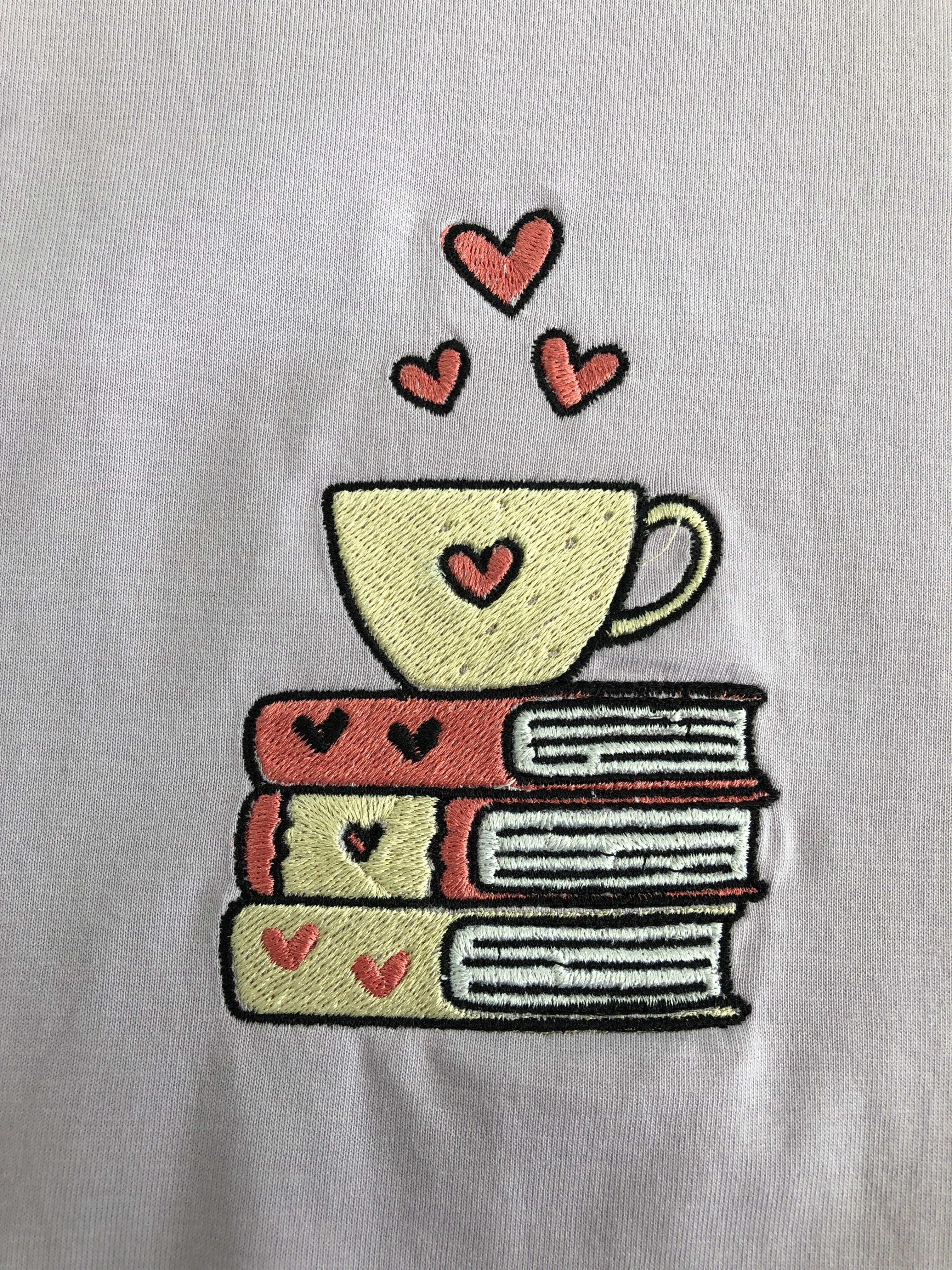 Coffee Book And Heart Embroidery