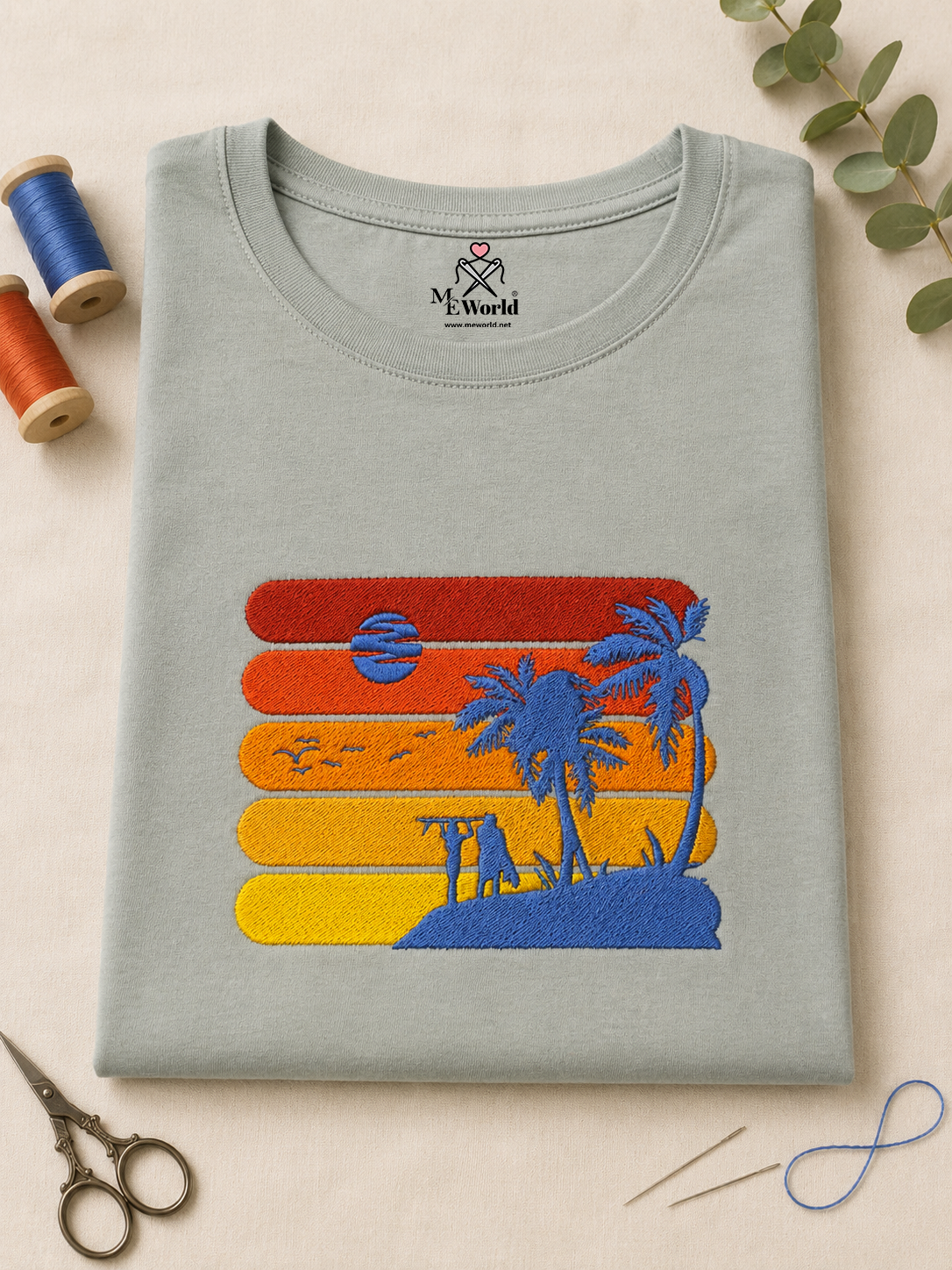 Palm Surf Couple Embroidery